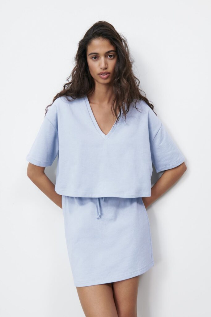 Roomy V-Neck Top With Short Sleeves