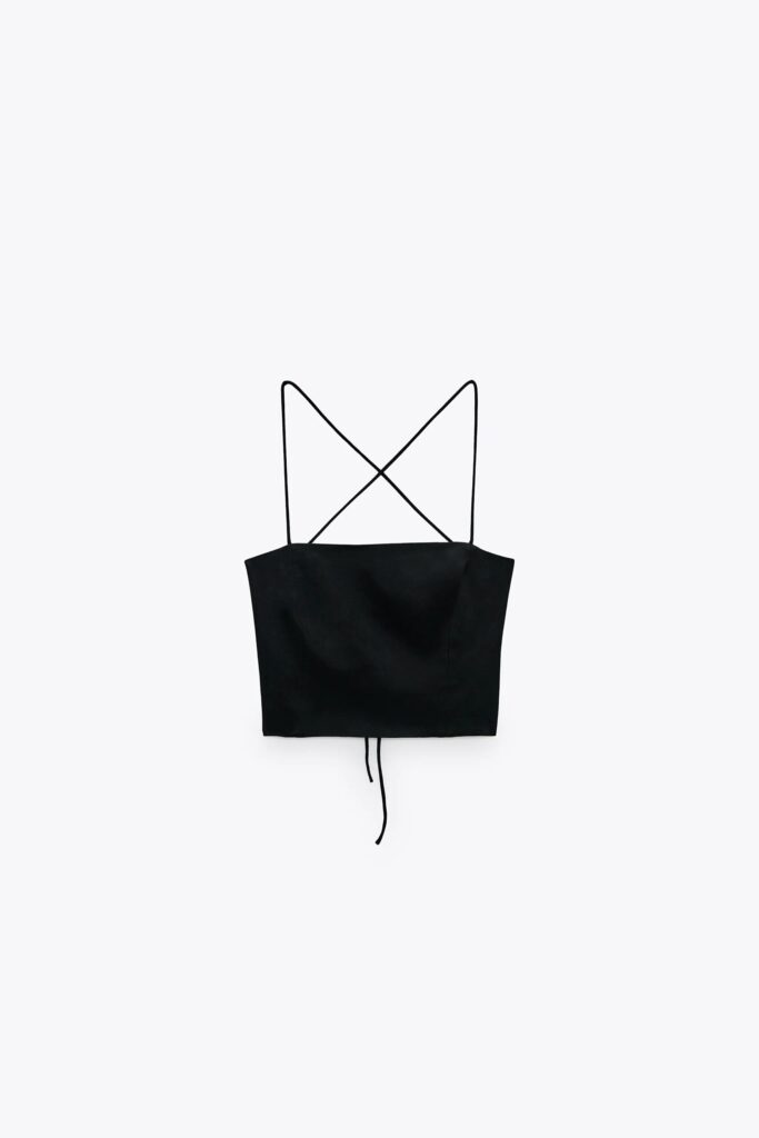 Black Satin Effect Crop Top