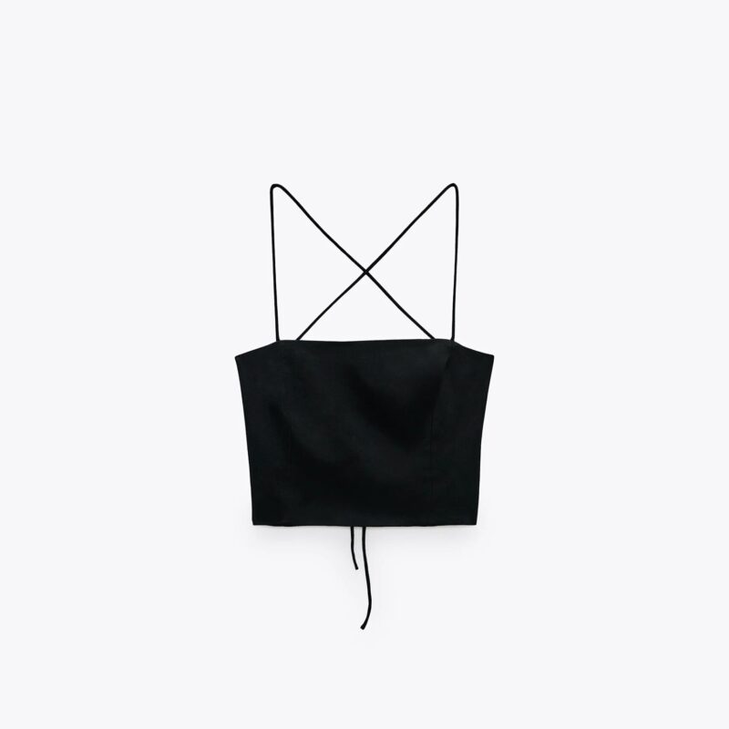 Black Satin Effect Crop Top - Image 4