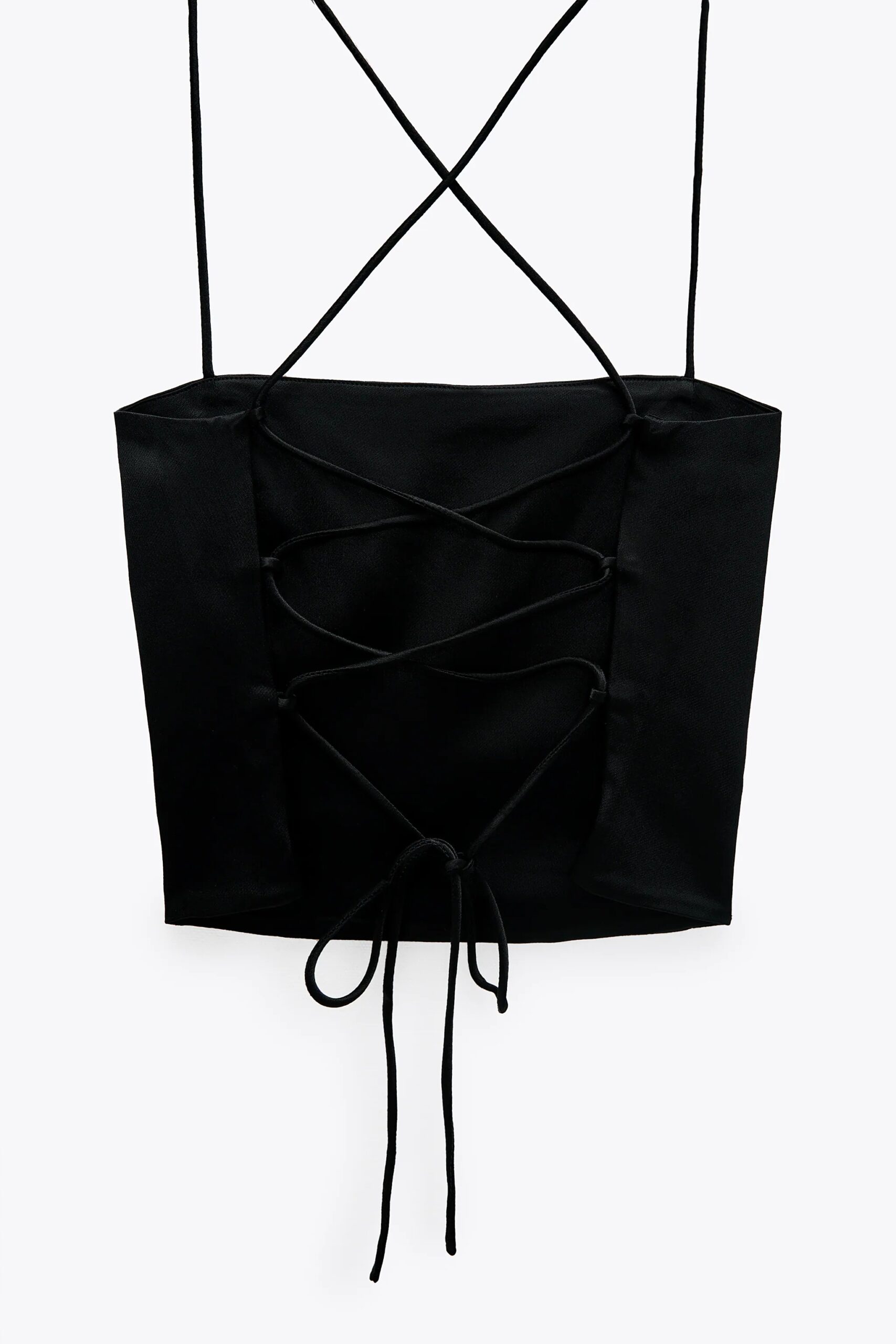 Black Satin Effect Crop Top - Image 2